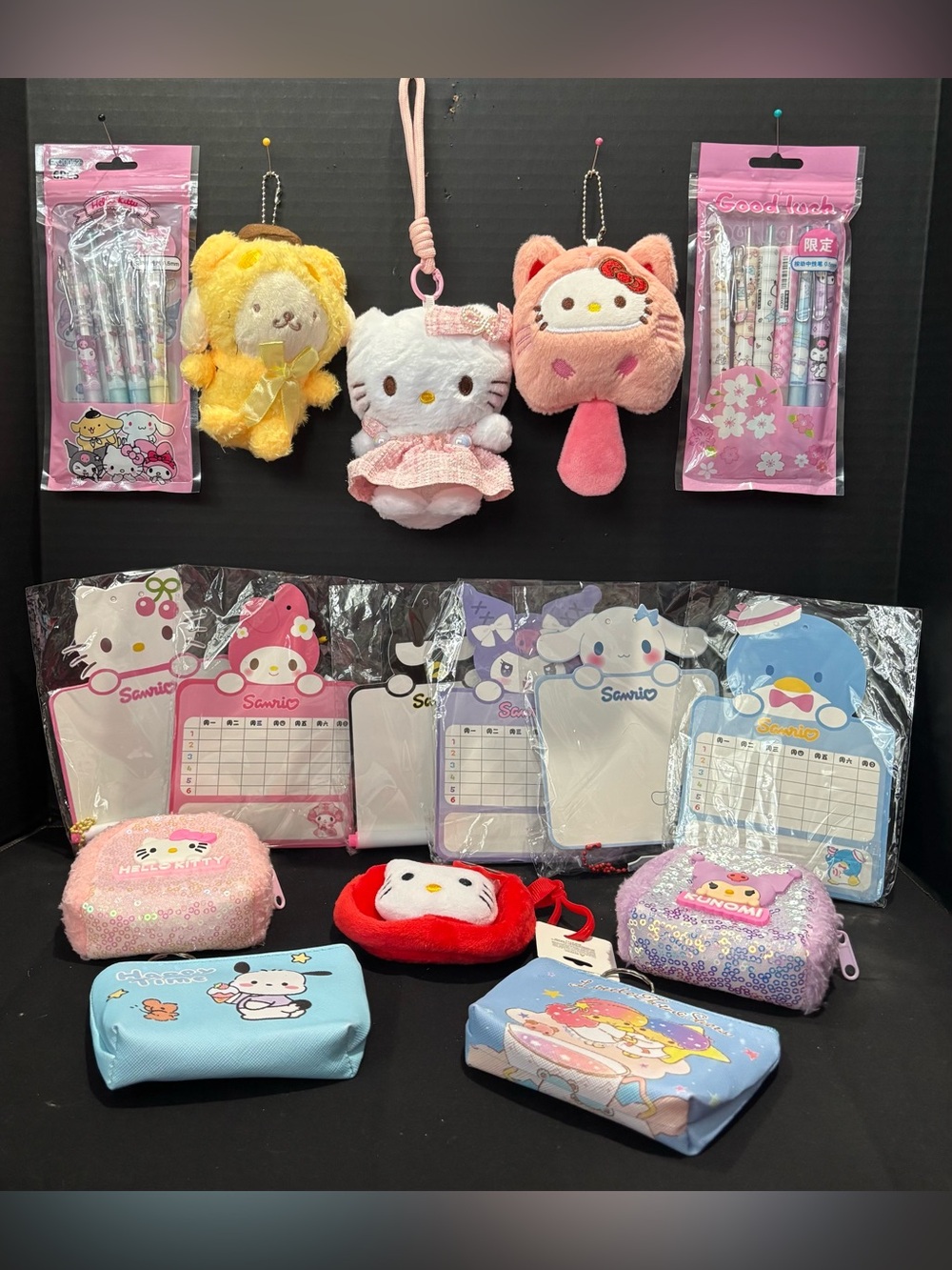 Sanrio Plush Keychains & Small Pouches - Pink, Yellow, White, Red, Blue